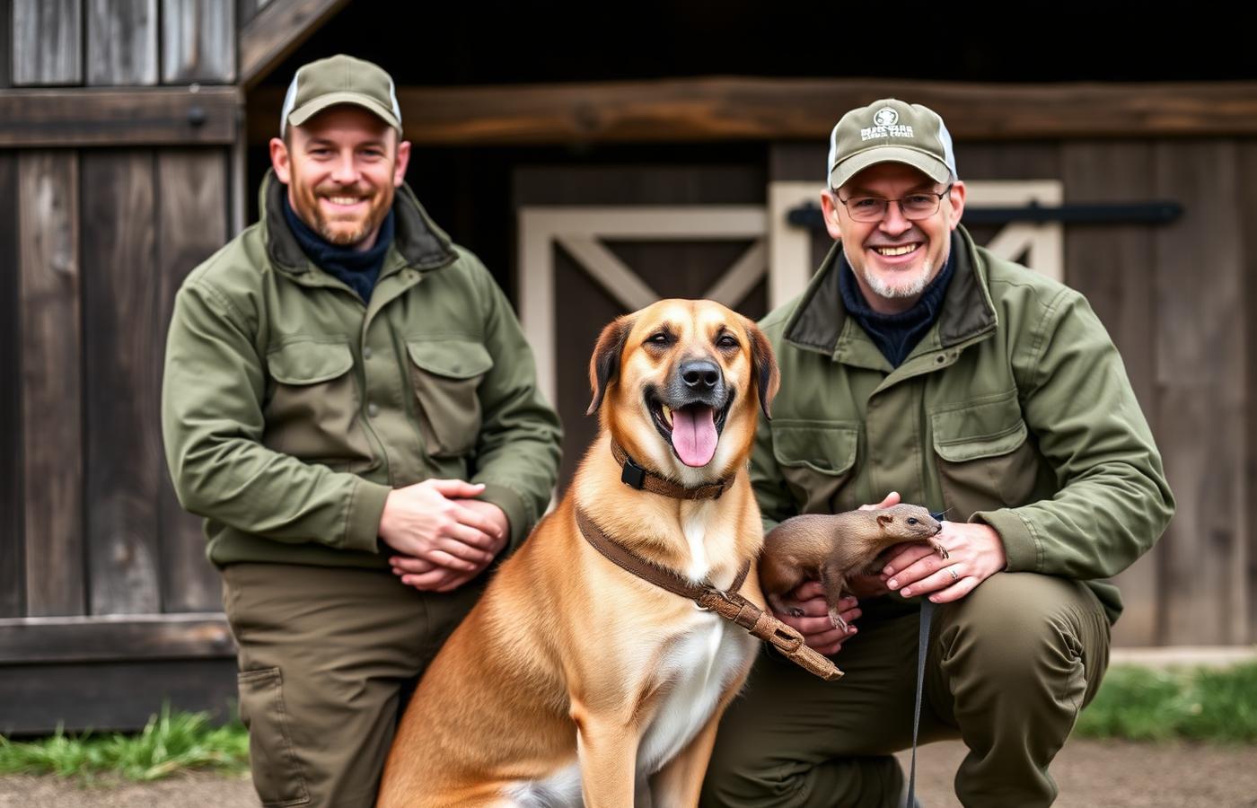 Het team van Ratcatchers met werkhond en fret